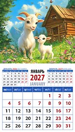 Календарь 2027г 94*167 «Год козы. Счастливые мама и малыш» на магните