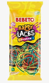Мармелад BEBETO HAPPY LACES RAINBOW со вкусом клубники, черной смородины, персика и яблока, 160г