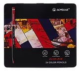 Карандаши цветные 24цв "Blackwood Artmate" мет.футляр, супермягкие, утолщ.грифель 4мм, ACMELIAE