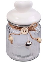 Баночка стекло с керамической крышкой Сердце белое (7,5х14)