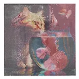 Алмазная мозаика (блестящая) с подрамником, с полным заполнением "Котик и золотая рыбка", 20 х 20 см