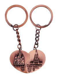 Брелок двойной сердце Москва (металл цв.медь) (178BR-7-19)