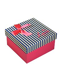 Коробка подарочная 13*13*7,5см, декор. бант, полоска, фуксия, картон, Хансибэг