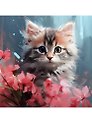 Холст с красками по номерам "Малыши. Котёнок в цветах", 30 х 30 см