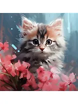 Холст с красками по номерам "Малыши. Котёнок в цветах", 30 х 30 см