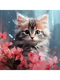Картина-раскраска по номерам «Малыши. Котёнок в цветах», 30 х 30 см, Рыжий Кот