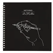 Скетчбук 195*195 20л "Handmade" акварел. бумага, 200г/м2, черный дизайнерский картон, тиснение фольг. серебро, евроспираль