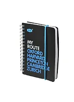 Записная книжка А6 80л лин. "MY ROUTE" спираль, пластик.обл., резинка, черно-голубая, stila