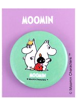 Значок круглый MOOMIN Муми-тролль и Снусмумрик с малышкой Мю (мятный) (металл) (38мм)