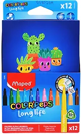 Фломастеры 12цв "COLOR'PEPS LONG LIFE", суперсмываемые, картонный пенал, блист., Maped