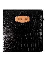Скетчбук 200*200 80л "CROCO" черный, 140г/м2, слоновая кость, кожзам, резинка