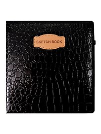 Скетчбук 200*200 80л "CROCO" черный, 140г/м2, слоновая кость, кожзам, резинка