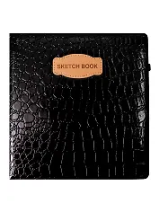 Скетчбук 200*200 80л "CROCO" черный, 140г/м2, слоновая кость, кожзам, резинка