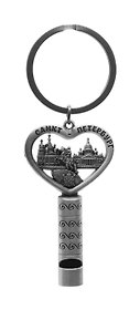 Брелок сердце свисток СПб.Коллаж Медный, цв.ант.олово