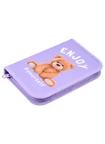 Пенал 1отд. "Мишка на сиреневом" 21*13,5см, молния, полиэстер, откидн.планка