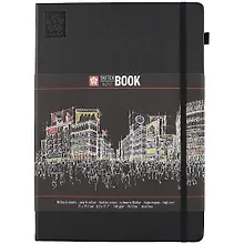 Скетчбук А4 80л 140г/м2, черн.бумага, черн.тв.обл., резинка