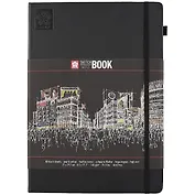 Скетчбук А4 80л 140г/м2, черн.бумага, черн.тв.обл., резинка