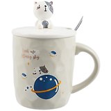 Кружка с крышкой и ложкой Котик и планета Starry sky (керамика) (450 мл) (12-09487-126-1)