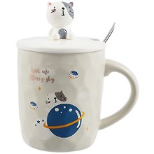 Кружка с крышкой и ложкой Котик и планета Starry sky (керамика) (450 мл) (12-09487-126-1)