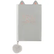 Записная книжка А6 48л лин. "КОТ" сер.мягк.переплёт, тиснение фольгой, ляссе с помпоном, инд.уп.