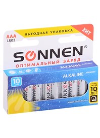 Элементы питания 10 штук, «Alkaline», AAA, LR03, 24А