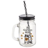 Банка с ручкой и крышкой для коктейлей Енот с печенькой My lucky mug (стекло) (450 мл) - 0