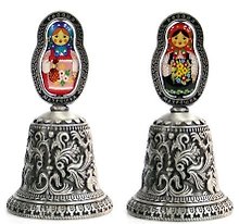 Сувенир, АКМ, Колокольчик,"Матрешка", рельеф (цветная вставка), цвет античное олово