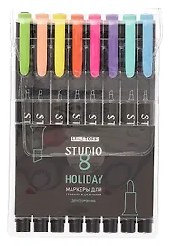 Маркеры для скетчинга 08цв "STUDIO. Holiday" двухсторонние, ПВХ-подвес, Listoff