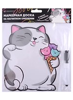 Доска маркерная 19*22см "Кот с мороженым" с маркером