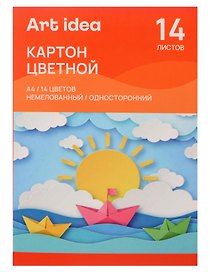 Картон цветной 14цв 14л А4 немелованный, односторонний, 215-220 г/м2, в папке, Art idea