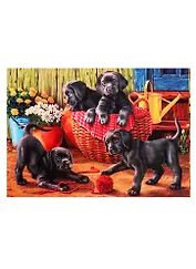 Набор для творчества, Рыжий Кот, Алмазная мозаика Чёрные щенята в саду (класс.) 30х40 см, с подр., с полн. заполн. (32цв.) ST983