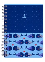 Блокнот А6 120л кл. "Sea", киты, карт.обл., ламинация, бок.спираль