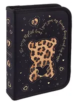 Пенал 1 отделение "Стильный мишка" 20*14, ткань/картон