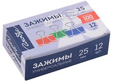 Зажимы для бумаг Глобус, 19 мм, 12 штук, цветные