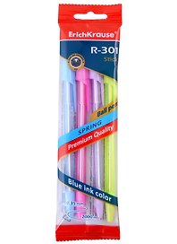 Ручки шариковые Erich Krause, R-301 Spring Stick, синие 0,7 мм 4 штуки