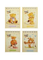 Блокнот А7 40л кл. "Popcorn the Bear" карт.обл., гребень, блестки, ассорти, БиДжи