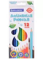 Карандаши цветные Brauberg, Premium Aquarelle, акварельные 12 цветов с мягким грифелем 4 мм