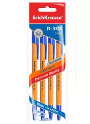 Ручки шариковые Erich Krause, R-301 Orange Stick, синие 0,7 мм 4 штуки