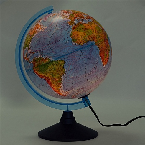 Глобус Земли физико-политический с подсветкой. Диаметр 250мм