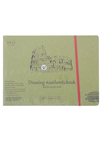 Скетчбук 24,5*18,6см 8л "SMLT Art Acrylic authenticbook", с резинкой, 290г/м2, белый, сшивка