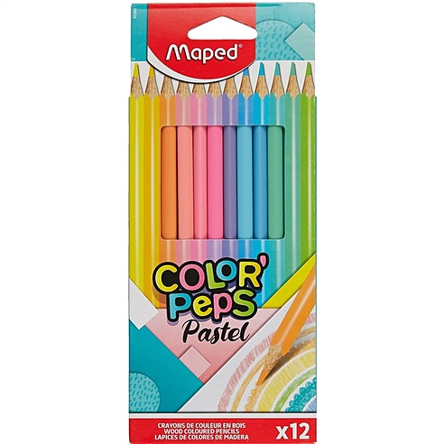 Карандаши цветные 12цв "COLOR'PEPS PASTEL" трехгранные, к/к, подвес, MAPED