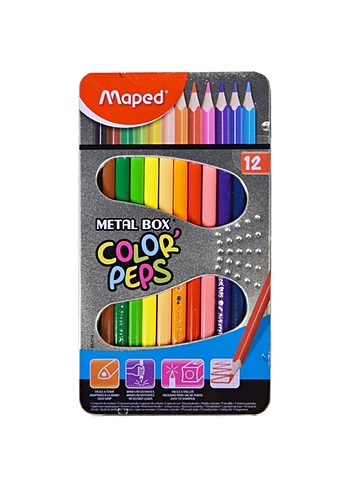 Карандаши цветные 12цв "COLORPEPS" трехгранные, мет/кор, подвес, MAPED