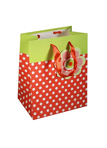 Пакет подарочный бумажный А5 18*23*10 "Горошек", с декор. цветком, красный, Хансибэг