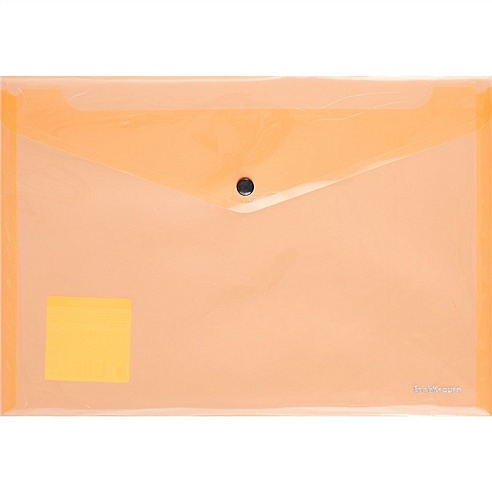 Папка-конверт A4 на кнопке "Glossy Neon" полупрозр.пластик, оранжевый, Erich Krause
