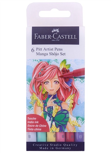 Ручки капиллярные"Pitt Artist Pens Manga Shojo Brush"(1), ассорти, 6 шт., пластик., Faber-Castell
