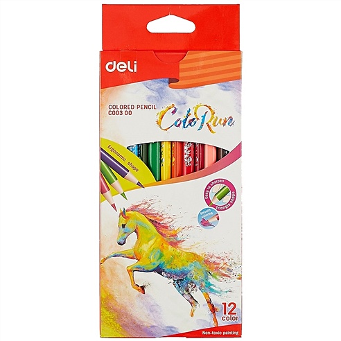 Карандаши цветные 12цв "Color Run", трехгранные, к/к, подвес, DELI