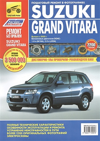 Suzuki Grand Vitara. Выпуск с 2005 г. Бензиновые двигатели DOHC: 1.6 л (M16A), 2.0 л (J20A). Руководство по эксплуатации, техническому обслуживанию и ремонту. В фотографиях