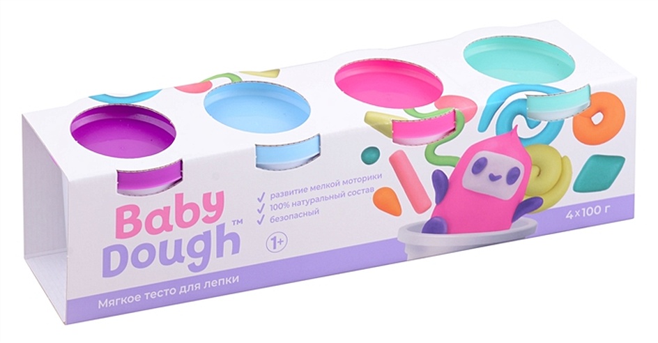 Тесто для лепки "BabyDough". Набор 4 цвета (фиолетовый, мятный, розовый, нежно-голубой)