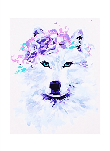 Холст с красками по номерам "Белый волк с цветами", 17 х 22 см