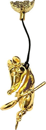 Магнит-фигурка "Мышь на веревке с ложкой", металл, цв.золото